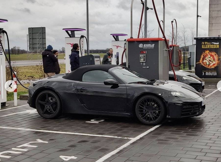 718 EV Electric Cayman Boxster Photo: charging next to Boxster EV prototype IMG_0552