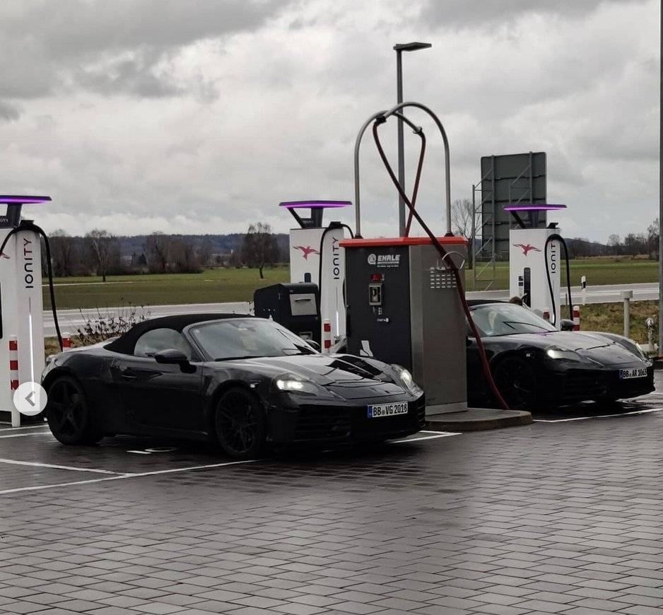 718 EV Electric Cayman Boxster Photo: charging next to Boxster EV prototype IMG_0553